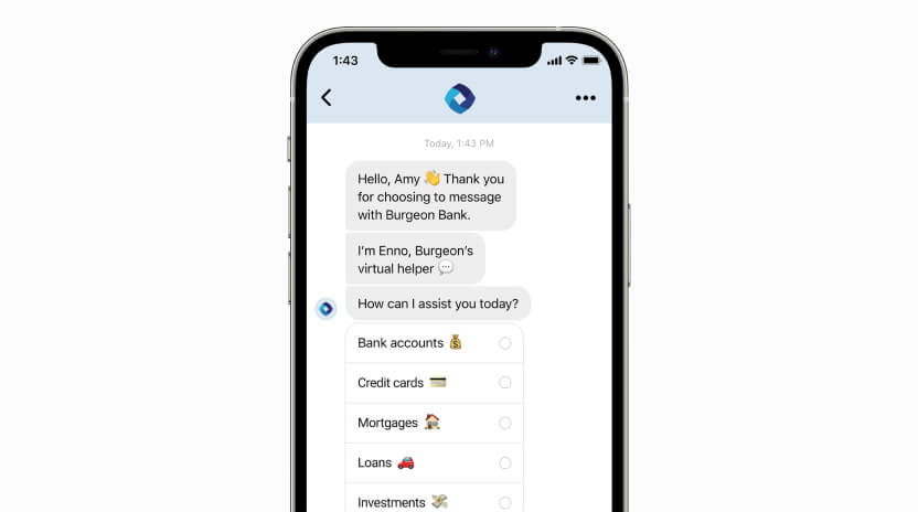 financial services chatbot menu on phone