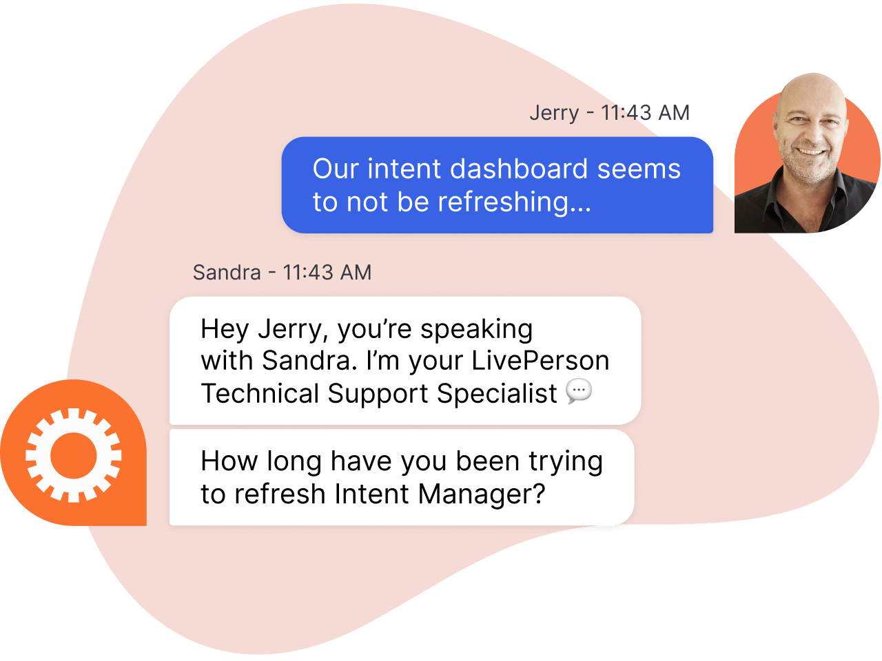 LivePerson technical support messaging example
