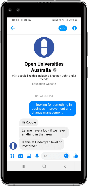 OUA conversational messaging bot providing conversational support