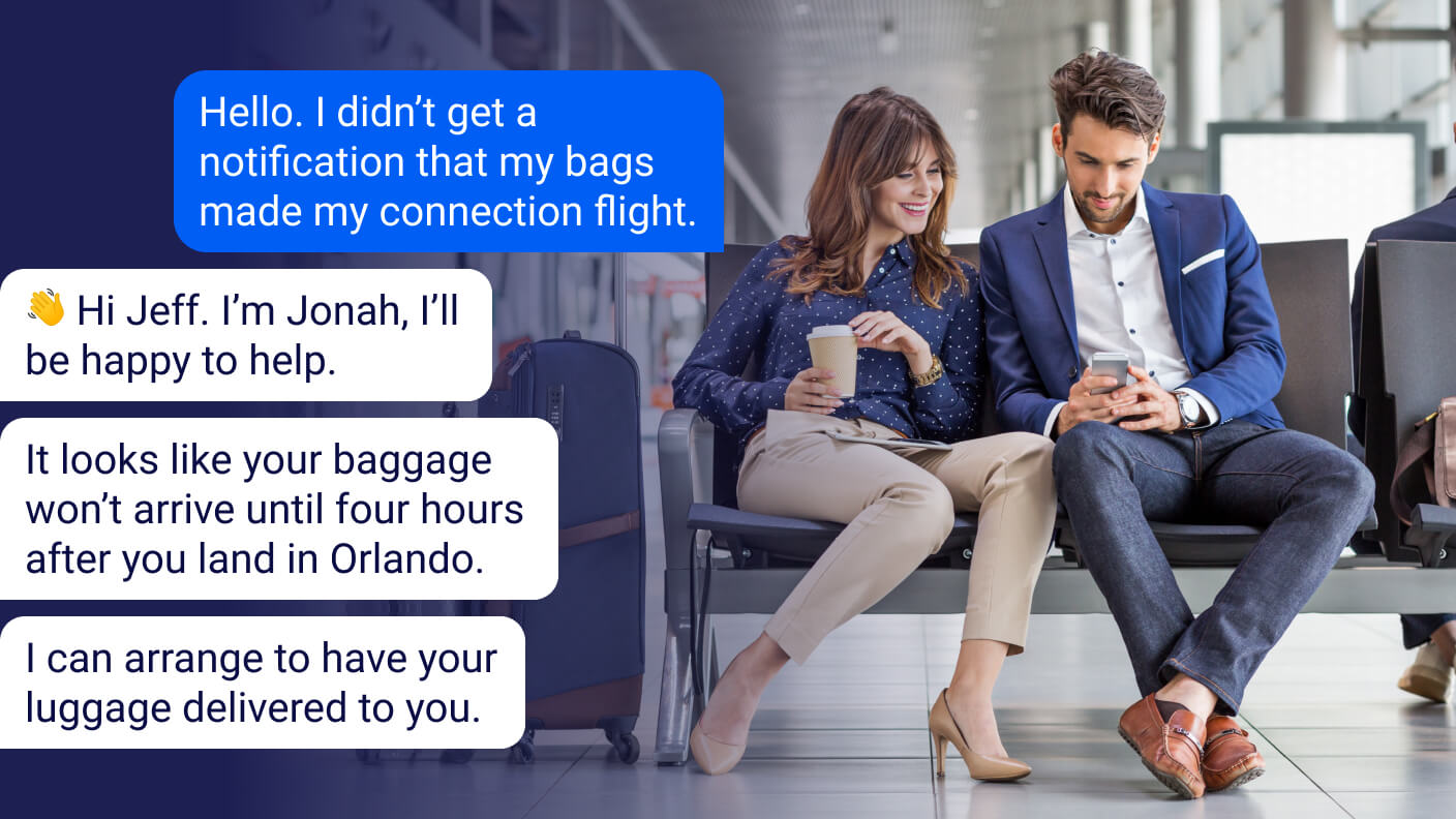 passengers messaging about bag changes in travel industry