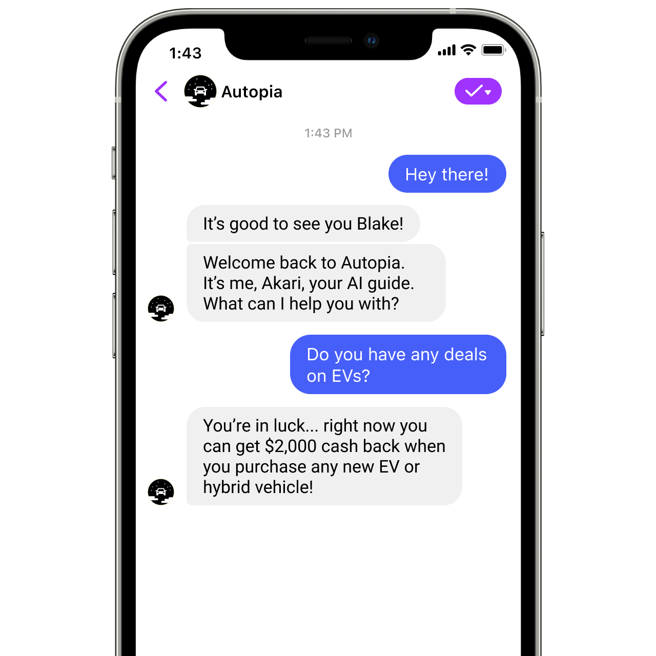 Conversation made possible with our Facebook chatbot builder and Facebook chatbot API