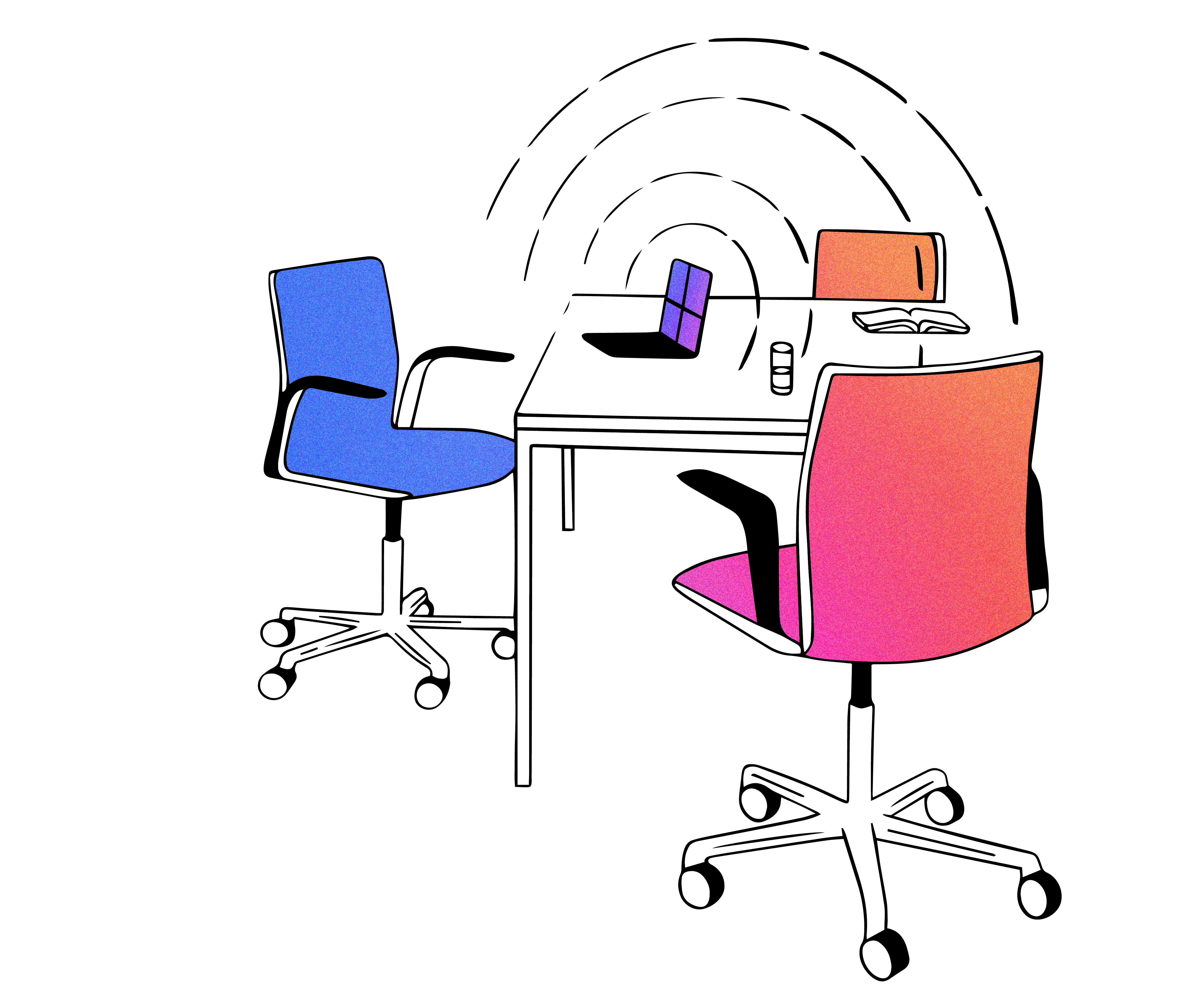 Illustration of connected chairs to illustrate LivePerson's Peer Exchange as an advisory board