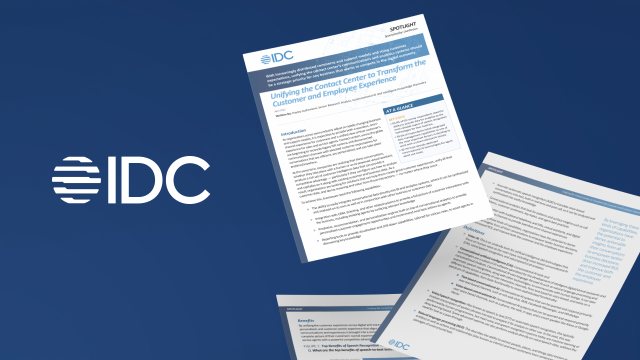 IDC report cover on unifying contact center management and call center management tools