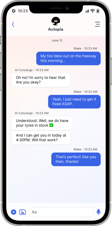customer requesting tire restock via AI concierge
