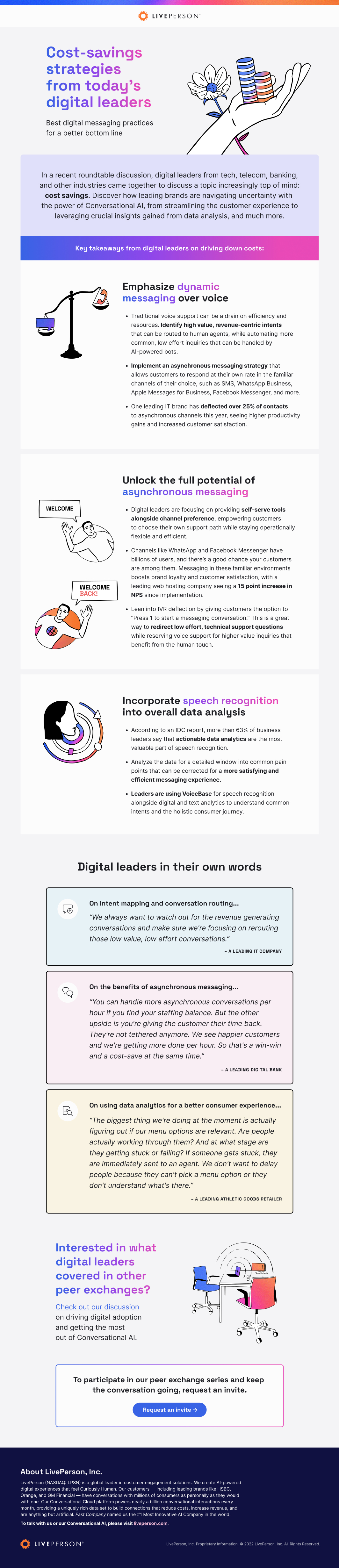 Infographic where leaders share how their successful digital transformation leads to cost reduction while maintaining customer experience