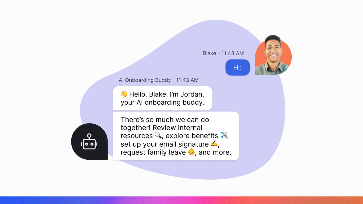 Conversational AI software being used for employee support, acting as an onboarding buddy