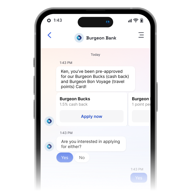 Example of conversational AI chatbot used for upselling after a customer acquisition