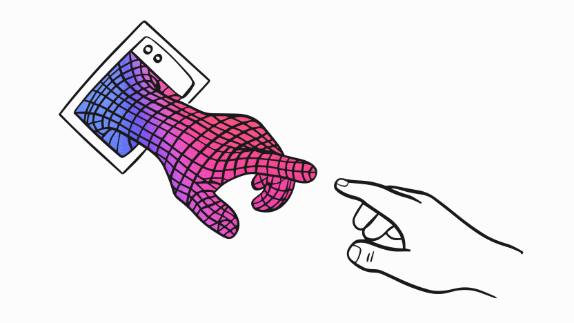 AI Hub illustration of AI hand touching human hand