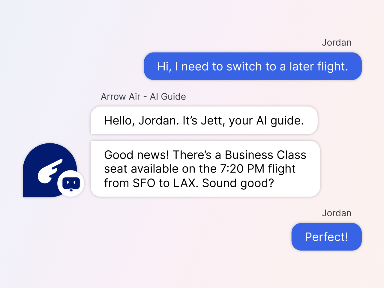 AI chatbot powered by generative ai systems helps traveler switch to later flight