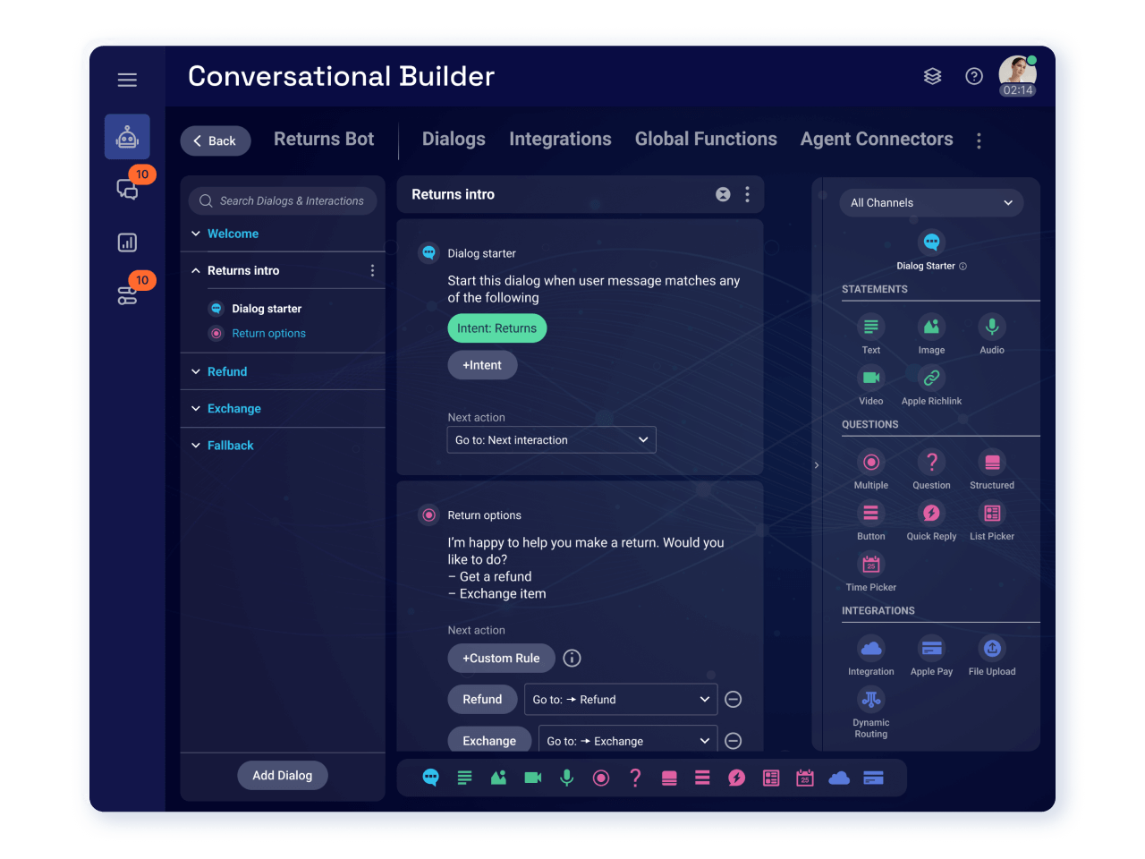 Conversation Builder in LivePerson's Conversational Cloud Conversational AI platform, where you can build automated chatbots