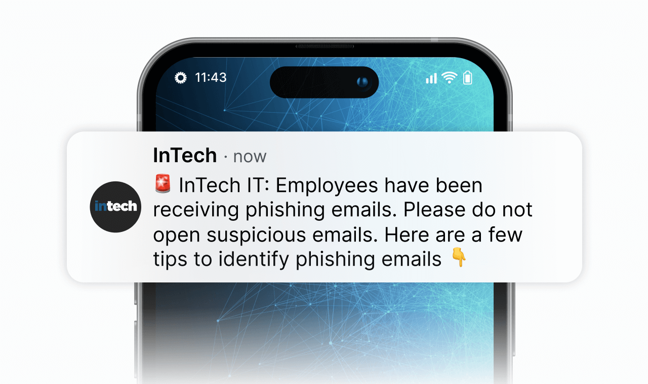 Push notifications to employees about phishing as part of ITSM tools