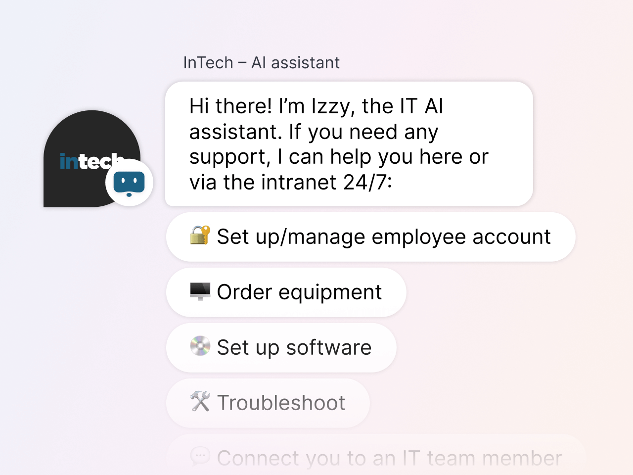 Messaging an AI assistant as part of a company's AI ITSM processes