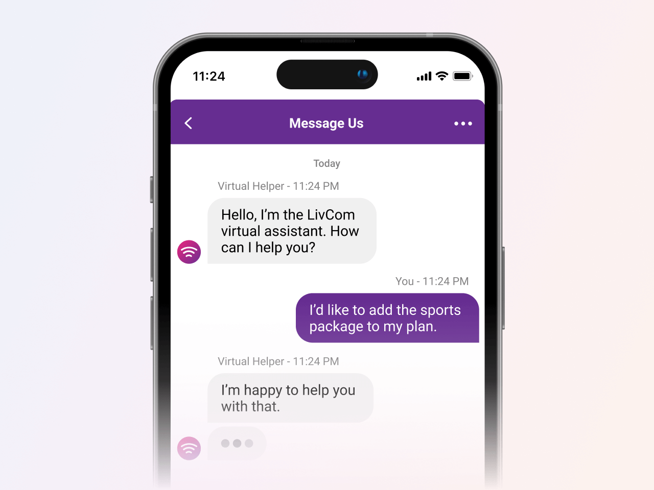 AI innovation example: Artificial intelligence chatbot helping a customer upgrade their plan via messaging