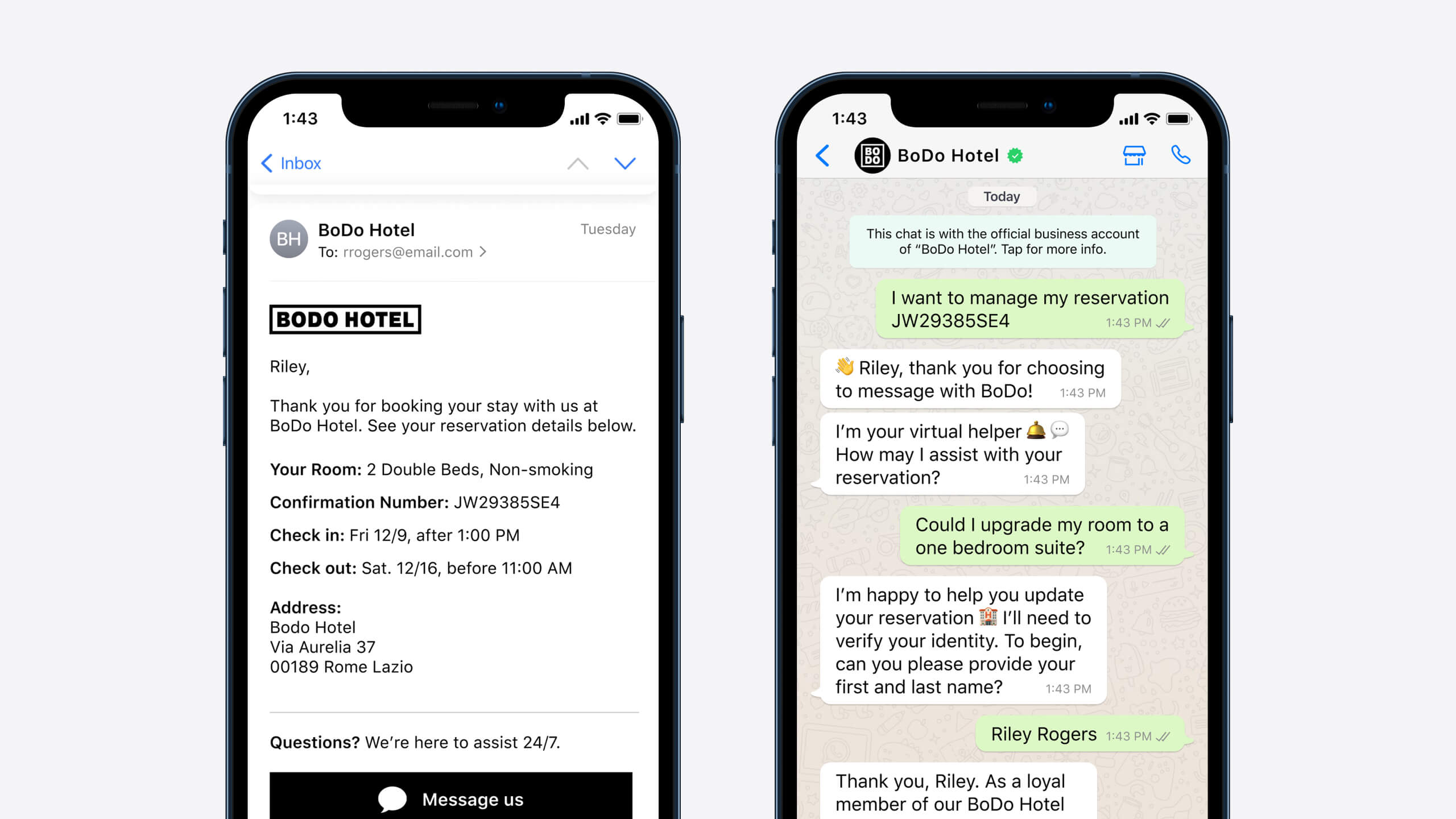 Hotel offers option to message and is able to deflect calls and emails for messaging, making it easier for support agents to assist