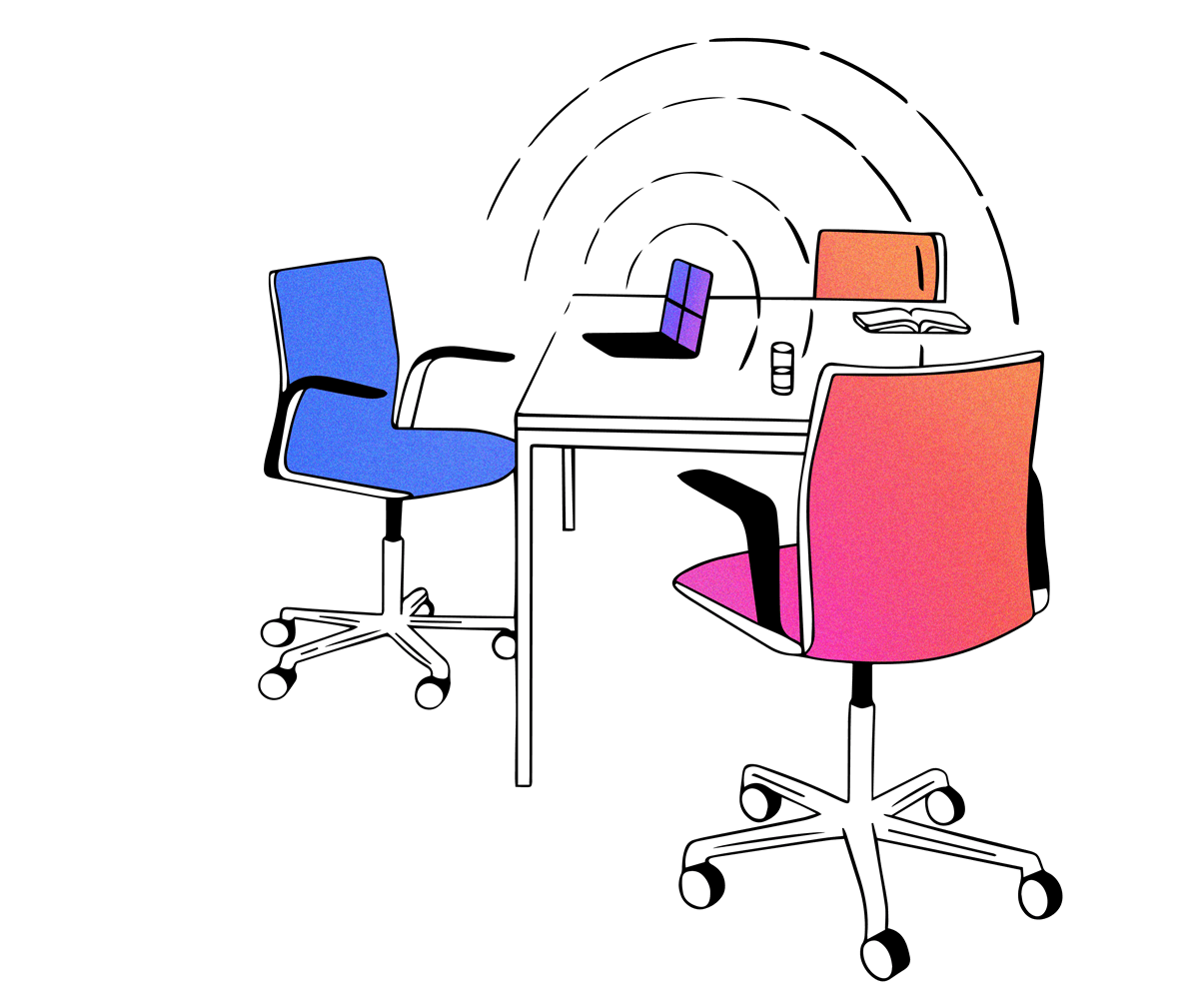 Illustration of connected chairs to illustrate LivePerson's Peer Exchange as an advisory board