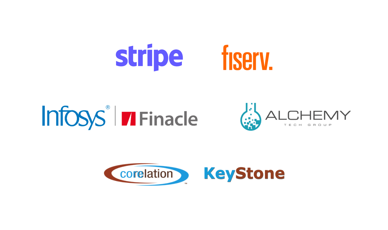 LivePerson integrates with financial services tech like Stripe, Alchemy, Correlation Keystone, Finacle, and FiServ