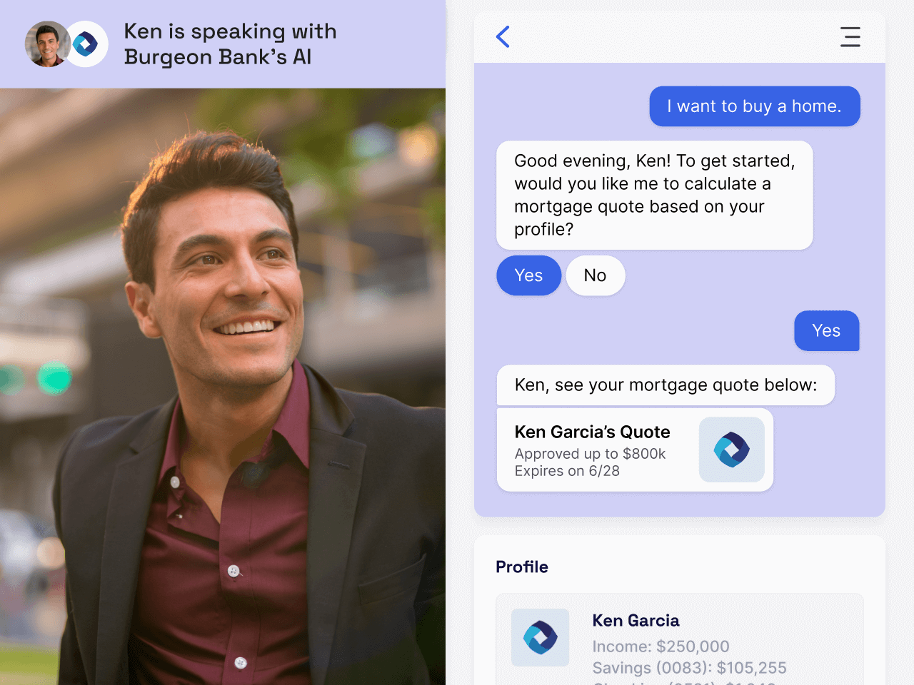 Banking chatbot providing mortgage quote via a messaging communication channel
