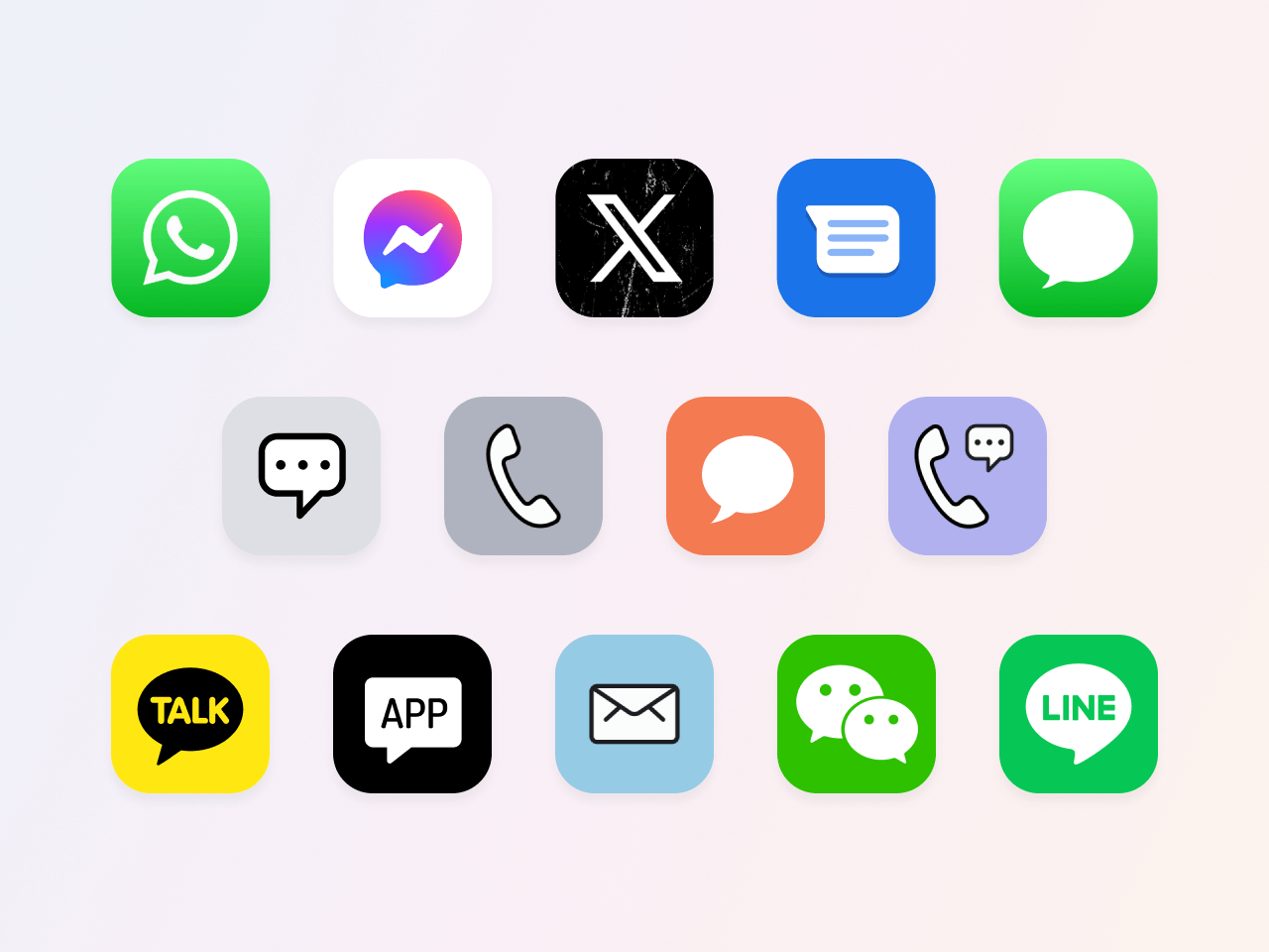 Icons symbolizing the messaging channels and favorite messaging apps that LivePerson's omnichannel messaging platform supports
