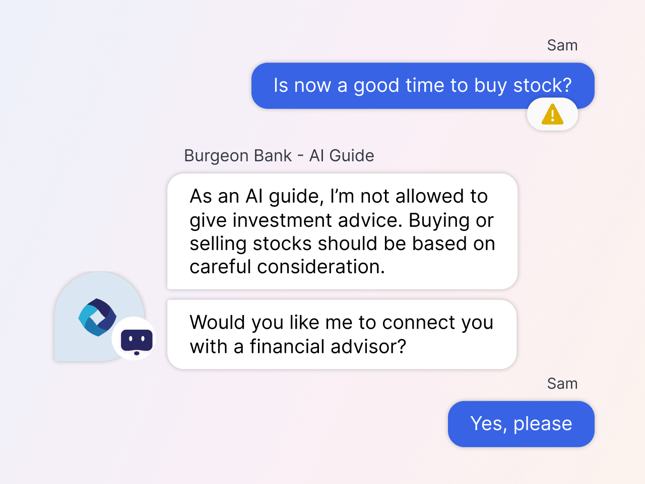 conversational ai compliance, where a bot recognizes a topic it's not allowed to handle and connects with a human agent