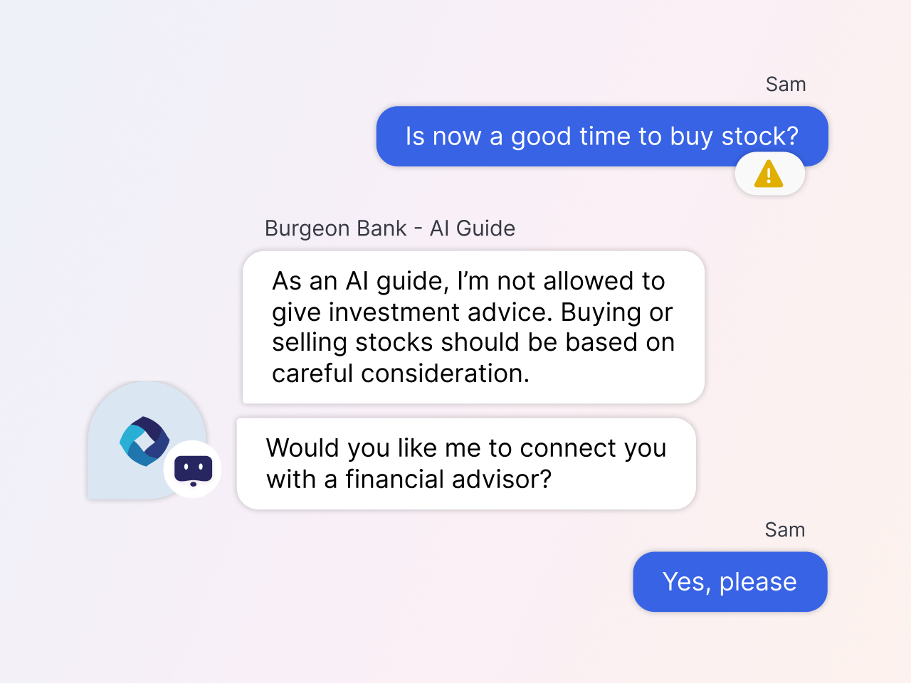 customer asking about buying stock, a real-time data signal to transfer to a human agent