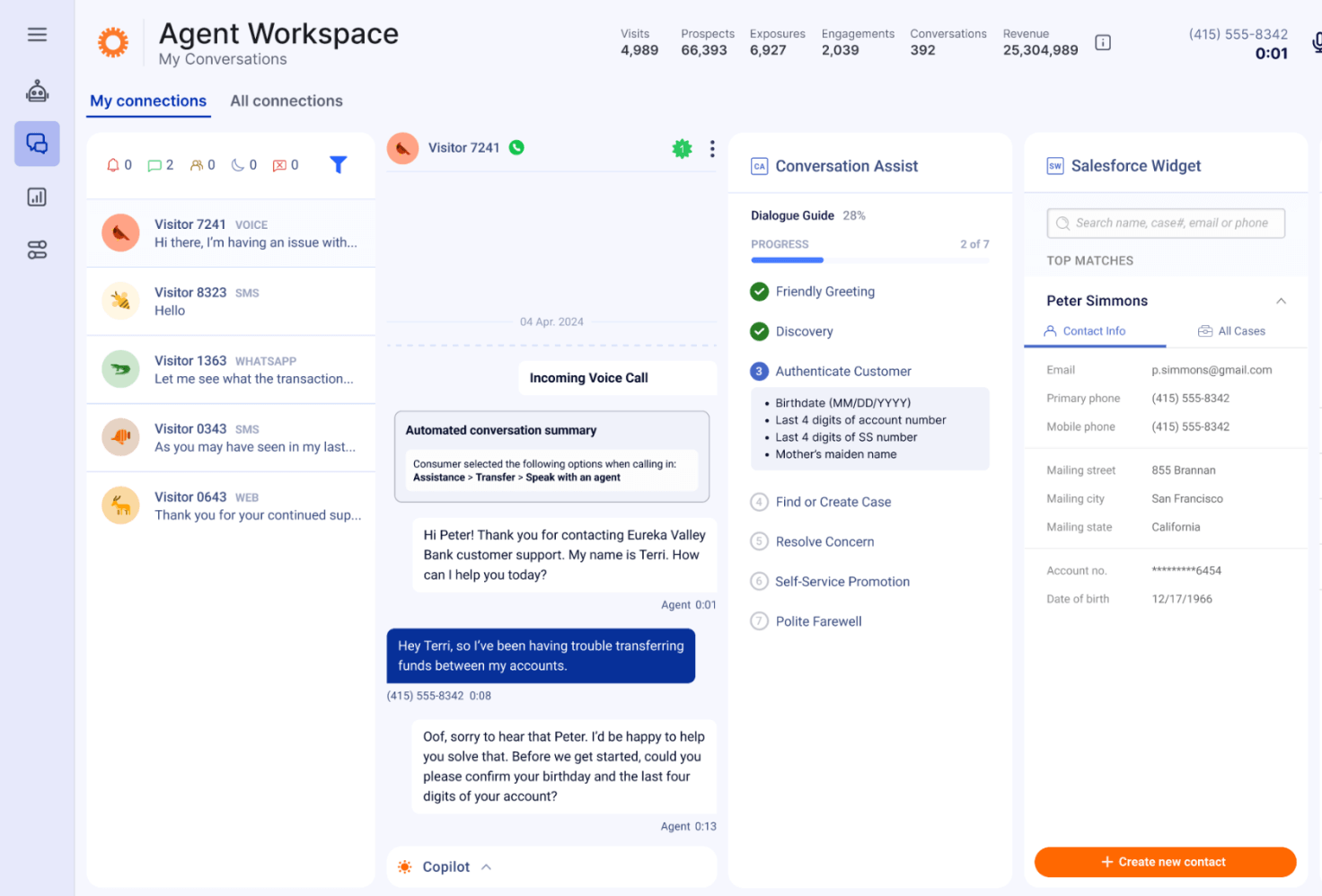 unified agent workspace, showing the omnichannel experiences like handling voice calls alongside messaging