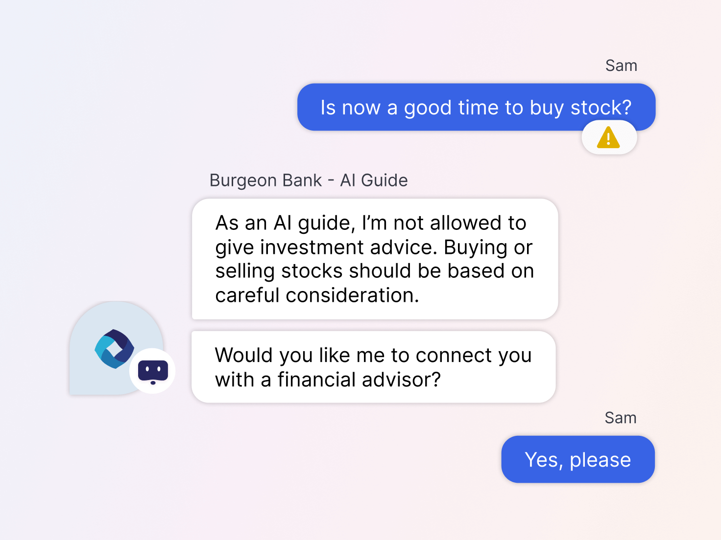 Advanced AI agents recognizing when legally they need to connect with a human, such as for investment advice