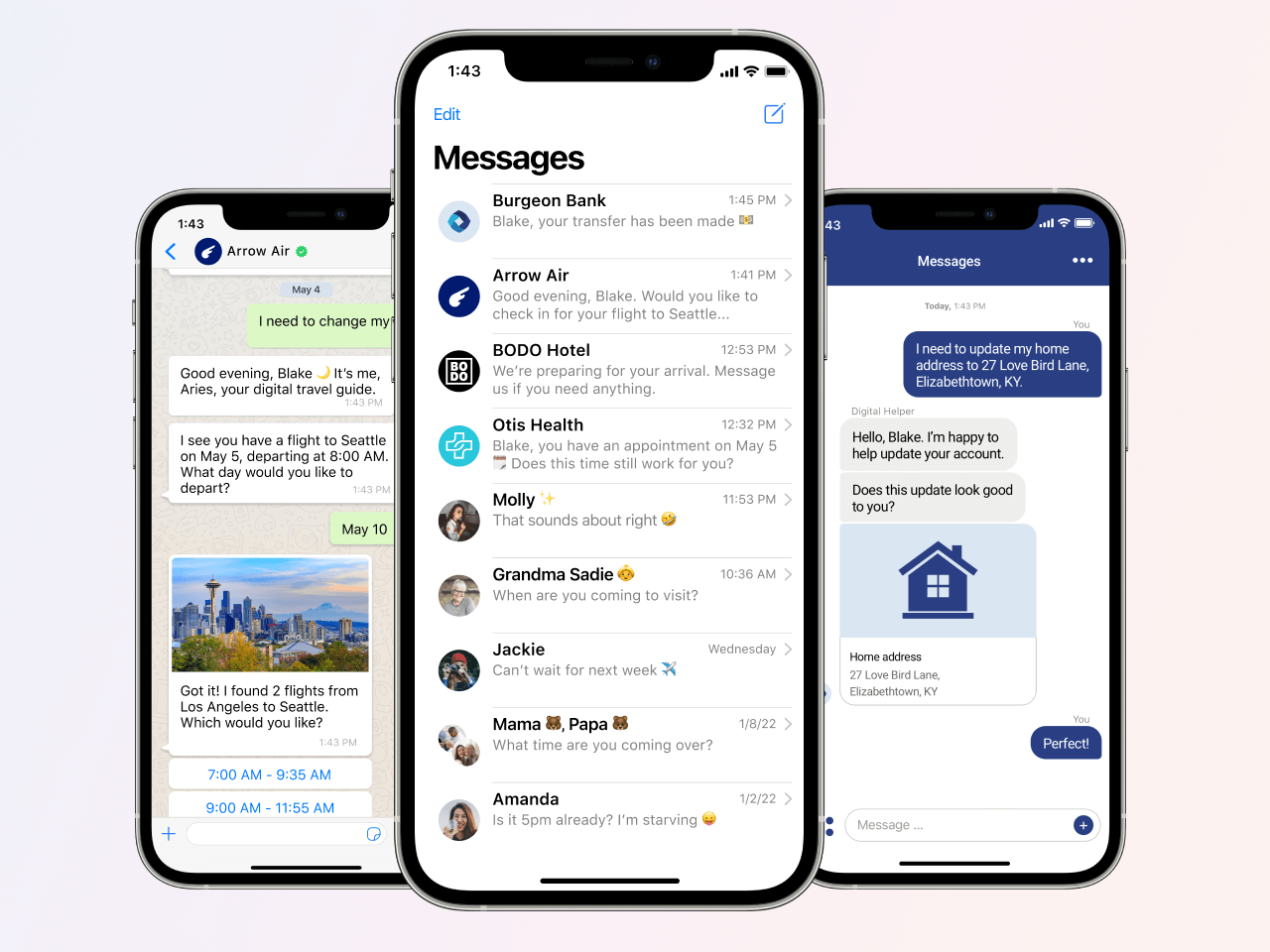 Example of how customers interact over digital channels and mobile devices, all managed by LivePerson's conversational ai platform