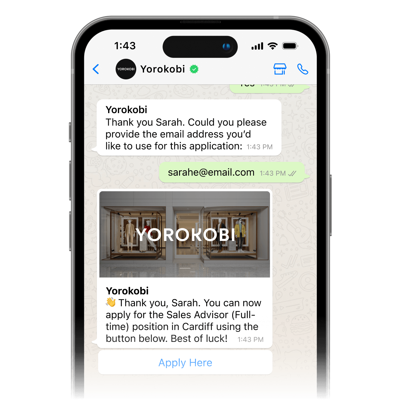Applying to a position via WhatsApp workflow to illustrate how conversational ai works for employees