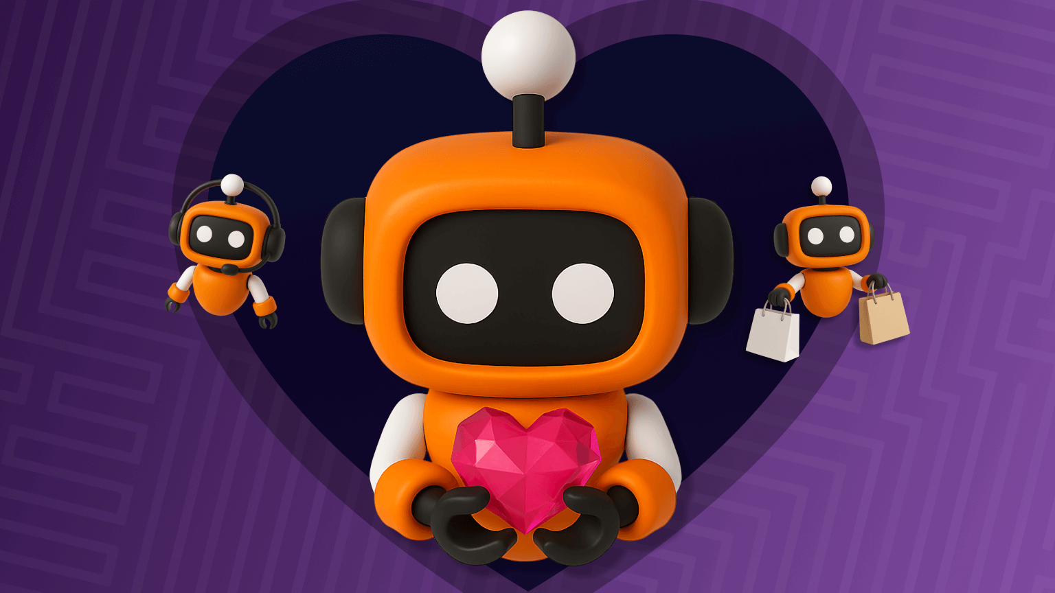 illustration of ai in customer service, holding up hearts