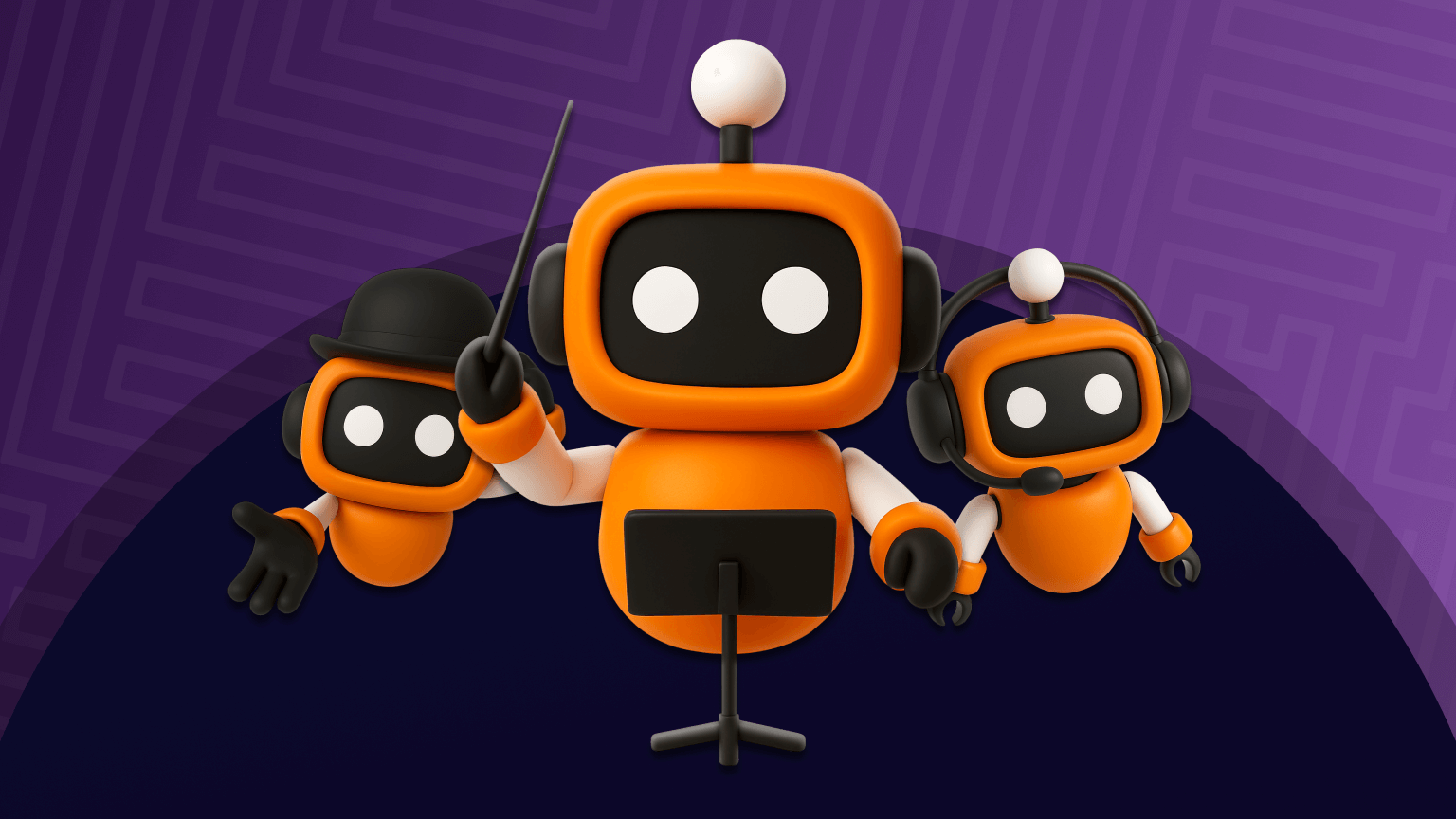 bot conducting a symphony, illustrating the use of AI orchestration and customer journey mapping